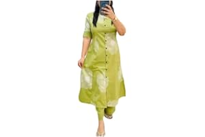 Sambhav Quilt Hub Women Cotton Office wear Women's Rayon Printed A-Line Kurti with Pant Set, Red Floral Print