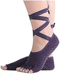 LITAO Yoga Socks Women Compression Toeless Non Slip Pilates Barre Ballet, Purple, Women’s shoe size 5-9. ,