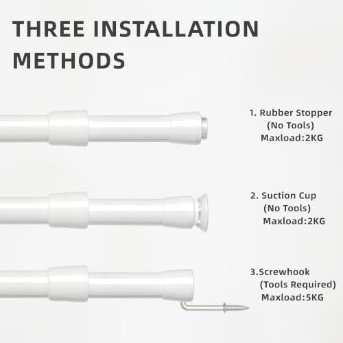 2 Units Extendable Curtain Poles, Curtain Poles, No Drilling Required, White, 45-60 cm