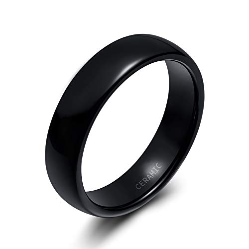 SOMEN TUNGSTEN 6mm Black Ceramic Ring for Couples Dome Classic Engagement Wedding Band Size 9
