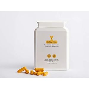 Yellow Pup Turmeric Curcumin. Daily dose of 880mg of Pure Root Extract at 95 Percent curcuminoids and 40mg of Black Pepper Extract. Food Supplement for Anti-inflammatory and antioxidant Support.