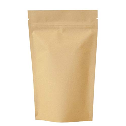 RIGHTPAK Kraft Paper Bag with Resealable Zipper - Stand Up Pouch Zip-Lock Pouch for Nuts Coffee Food Storage Packaging (100, 8cm x 13cm) (25, 8cm x 13cm)