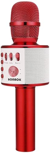 BONAOK Wireless Bluetooth Karaoke Microphone,3-in-1 Portable Handheld Mic Speaker Machine Birthday Home Party for PC or All Smartphone(Q37 Red)