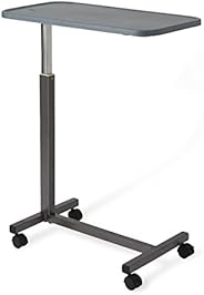 Medline Adjustable Overbed Bedside Table with Wheels, Great for Hospital Use or At Home as Bed Tray, Composite