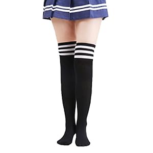 Calcetines Altos de Rodilla de Mujeres Medias de Muslo Alto con Rayas Coloridas para Cosplay, Halloween, Fiesta, Vestido Diario, Calcetines de fútbol, calcetines deportivos por Kfnire