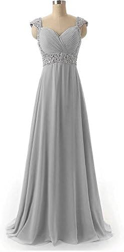Edaier Women's Straps Beaded Long Prom Evening Dresses Size 14 Silver