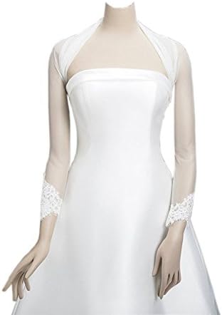 Onlylover Women Soft Tulle Long Sleeve Bridal Jacket Wedding Bolero With Applique (S, white)