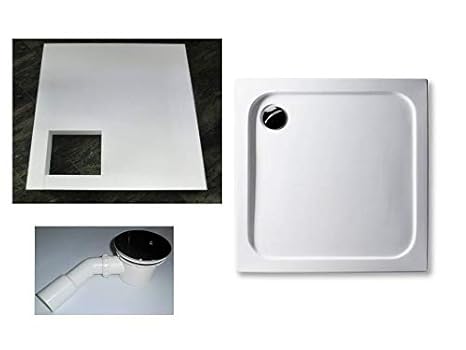 KOMPLETT-PAKET: Duschwanne 80 x 80 cm superflach 2,5 cm weiß Dusche mit GERADER UNTERSEITE Acryl + Styroporträger/Wannenträge