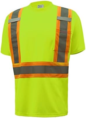 CJ Safety CJHVTS2004 ANSI Class 2 Two-tone High Vis Short Sleeve Safety Shirt Moisture Wicking Mesh (3XL, Green)