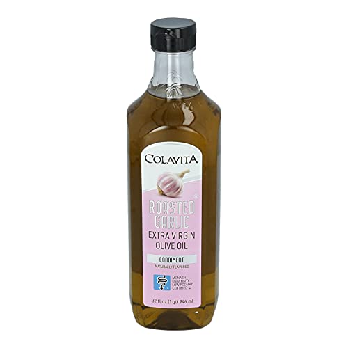 COLAVITA ROASTED GARLIC EXTRA VIRGIN OLIVE OIL, 32 FL OZ – COLD PRESSED EVOO INFUSED WITH NATURAL ROASTED GARLIC FLAVOR FOR COOKING, DRESSINGS, MARINADES & DIPPING