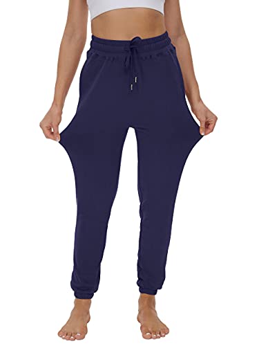 LOVE FANG Sweatpants for Women with Pockets High Waisted Ladies Joggers Loose Drawstring Workout Casual Lounge Pants Navy XL