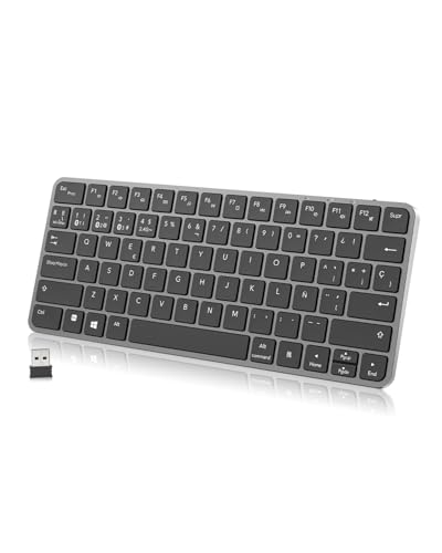 EASYTAO Teclado Inalambrico, Bluetooth & 2.4G, Cambio de 4 Dispositivos, Teclado Inalámbrico Recargable USB-C, Español con Ñ, Ultradelgado/Silencioso/Portátil, Windows, macOS, iPadOS, Android(Negro)