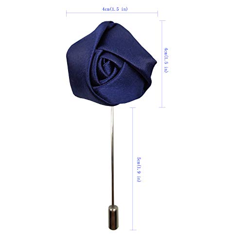 Sanrich Rose Boutonniere Men's Lapel Pins Satin Flower 12 Pack Groom Wedding Boutonniere Suit Brooch Outfit Accessories (navy blue) - Thumbnail 3