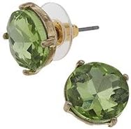 Women's 12mm. Gold Mint Green Color Crystal Earrings. Worn Plating. Great Gift for Christmas, Birthdays, or Any Special Occasion.