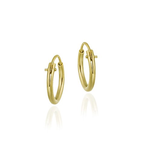 Gold Tone over Sterling Silver 10mm Tiny Polished Hoop Earrings