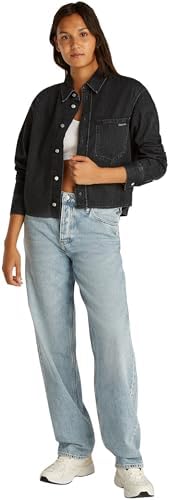 Camisa de ganga cropped de mulher com bolso no peito, preta (preto de ganga), M