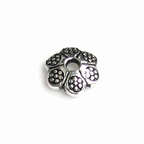 6 pcs Antique 925 Sterling Silver Round Daisy Dot Flower Pearl Bead Cap 5.3mm