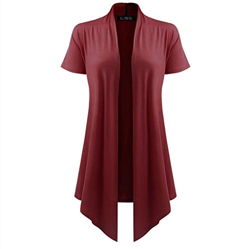 DONTAL Women's Soft Drape Cardigan Short Sleeve Smock Sun Wear Blouse Tops Clothes Kimono Wine