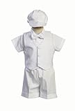 Poly Cotton Christening Short Set with Basket Weave Vest and Hat