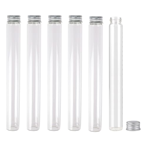 Jarvials 6 Pièces 90ml de Fiole en Verre Transparente de avec Couvercle en Aluminium, Tube a Essai Verre, Etc, Approprié à La Décoration de Laboratoires Scientifiques (6,90ml)