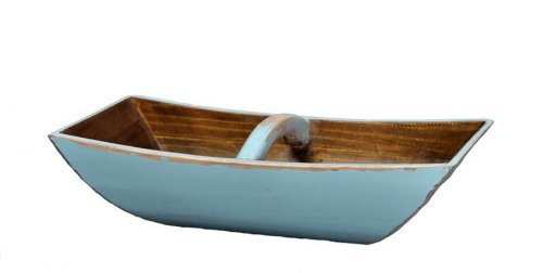 Antique Revival Small Wooden Boat-Tray, Aqua