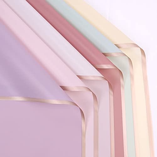 Joojus 14 Sheets 7 Colors Double Sided Gold Edge Waterproof Flower Floral Wrapping Paper Florist Bouquet Supplies DIY Crafts Gift Packaging for Wedding Party, 22.8X 22.8 inch