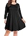 BELAROI Women's Plus Size Dress Fall Casual Swing 3/4 Sleeve T Shirt Loose Tunic Dress (M, Black)