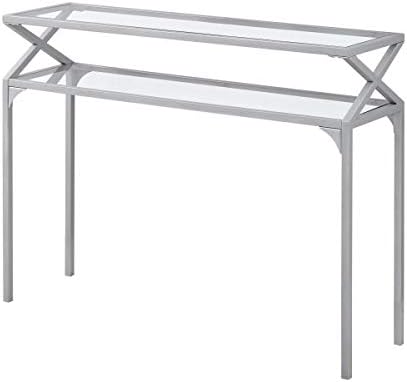 Hallway Console Table Entryway Furniture Display Storage 2 Tier Glass Shelves Telephone Stand Modern Home Office Living Room Side Accent Table Silver