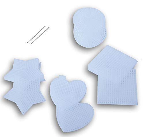 Plastic Canvas No. 7 Shapes Assortment - Stars, Hearts, Squares, Circles with 2 Needles - 62 Piece Bundle