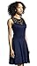 Sylvestidoso Women's A-Line Sleeveless Pleated Little Dark Navy Blue Cocktail Party Dress with Black Floral Lace (S, Navy)