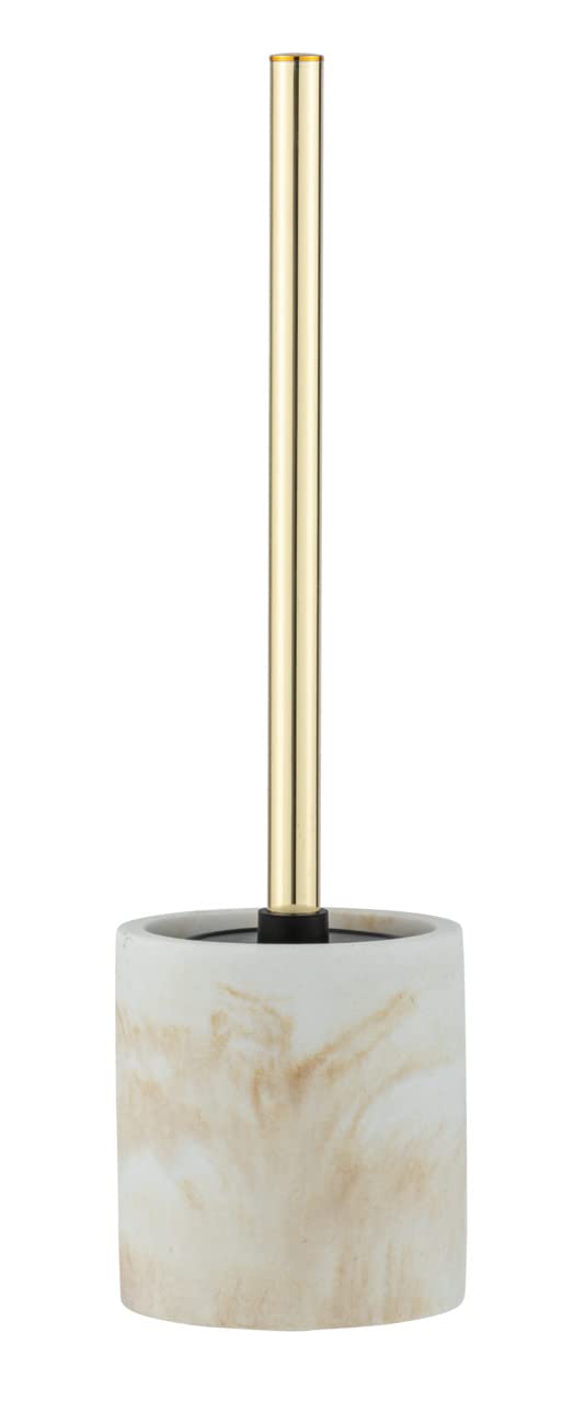 WENKO Mod. Odos Toilet Brush Holder Made of Sturdy Polyresin in Marble Look Including Toilet Brush Diameter 7.5 x 37 cm White/Gold
