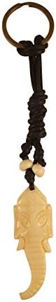 Zen Canyon Lord Ganesh Ganpati Knotted Keychain Carved Yak Bone Keyring Key Chain Ring - Fair Trade (White Ganesha)