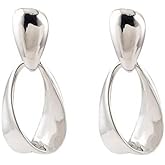 DIAMANTIO Modern Silver-Tone Abstract Drop Earrings – 18K Gold Plated Minimalist Sculptural Statement Dangle Earrings for Women, Lightweight and Nickel-Free
