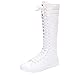 ANUFER Girls Women Fashion Canvas Knee Boots Pure White Zip Dance Boots SN811 US7