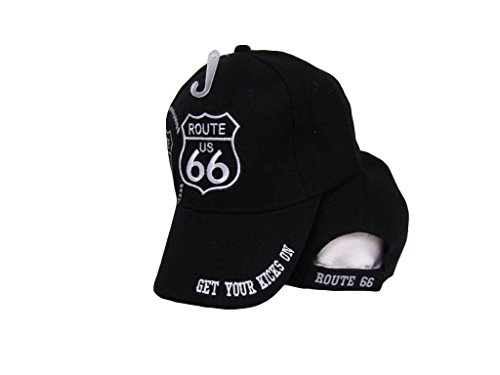 Get Your Kicks On US Route 66 Black Shadow Embroidered Baseball Cap Hat