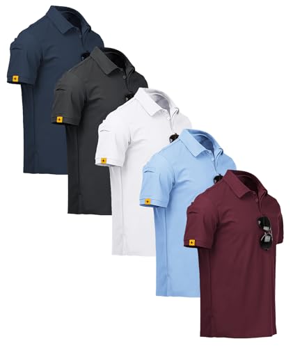 ZITY 5 Pack Men's Polo Shirt Short Sleeve Breathable Quick Dry Polo Shirt Summer Sports Shirt Golf Shirt Regular Fit Polo Shirt Men's