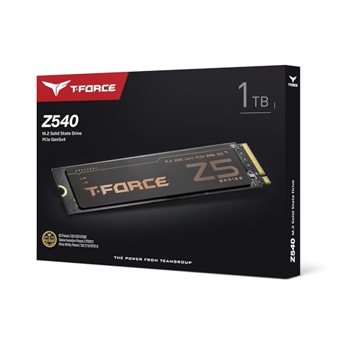 TEAMGROUP T-Force Z540 1TB Gen5x4 DRAM SLC Cache 3D TLC NAND NVMe Phison E26 PCIe M.2 2280 Gaming SSD with Ultra-Thin Graphene Heat Spreader Read/Write 11700/9500 MB/s TM8FF1001T0C129