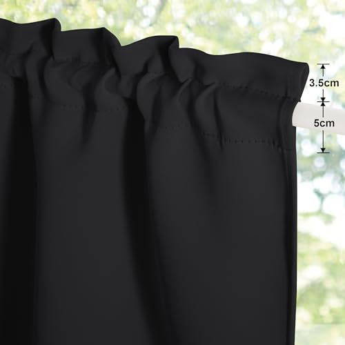 PONY DANCE Door Curtain Blackout Curtains Kitchen Curtain Window and Door 60 x 240 cm Curtain Bedroom Thermal Insulated Curtains Cold and Heat Living Room Curtains, 2 Pieces, Black