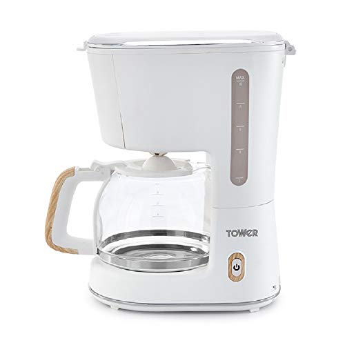 Tower Scandi T13006 Filter Coffee Maker with Anti-Drop Function and Anti-Slip Feet, 1.25 Litre, 900 W, White