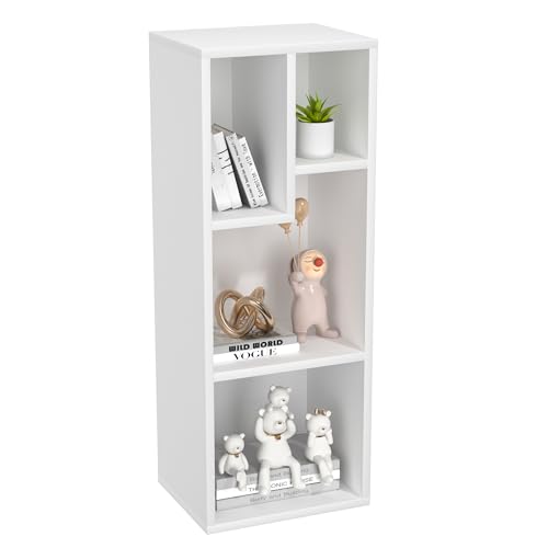 VECELO 3-Tier Small Bookcase, 4 Cube Bookshelf with Height Difference Shelves f…