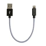 [ Apple MFi Certified ] CableCreation Short Lightning to USB Data Sync Charing Cable for iPhone X / 8/8 Plus/ 7/7 Plus / 6 / 6S Plus / 5 / iPad Air, Metal Plug & Cotton Jacket Blue & White 0.15m