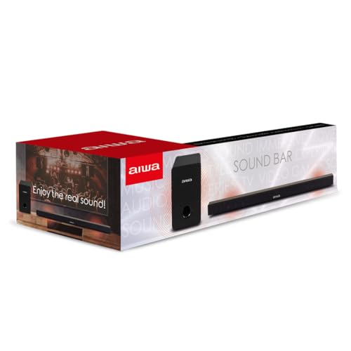 Aiwa Barra de Sonido 2.1 Canales 100W RMS con Subwoofer Integrado Bluetooth USB AUX RCA AWSBH1WW – Soundbar para TV de 1 m, Modo Manos Libres, Montaje Interior