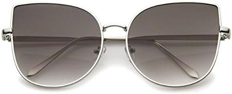 Cat Eye Mirrored Flat Lenses Slim Thin Light Metal Frame Women Sunglasses (SilverFrame/SmokeLens)