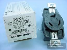 1- ARROW HART AH6220 L7-20R TWIST LOCK RECEPTACLE, 20 AMP, 2 POLE, 3 WIRE, BLACK