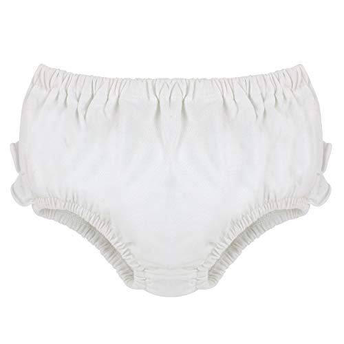 Carriage Boutique Baby Girl Knitted Panty Diaper Covers - White Bloomers with Ruffles, 12M