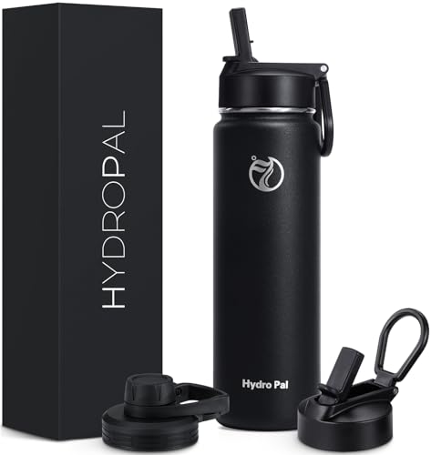 HydroPal Insulated Flask, 750 ml, Stainless Steel, BPA-Free, 24 Hours Cold/12 Hours Hot, Leak-Proof, Sports & Water Bottle with Straw & 2 Lids (Straw + Spout), Non-Slip for Everyday and Sports