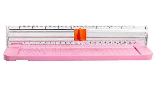 Paper Cutter Trimmer, 1PC Mini Paper Cutter A5 Portable Paper Trimmer Scrapbooking Tool with Finger Protection and Slide Ruler/Pink