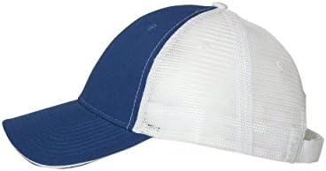 Cotton Twill Trucker Cap With Mesh Back and A Sleek Trim on front of the Bill - Unisex Royal Blue/White