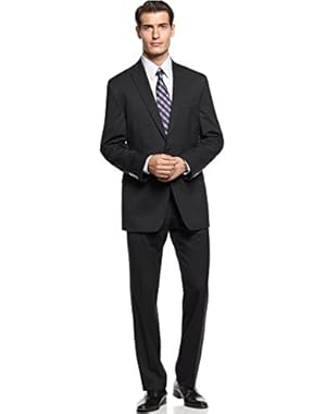 Calvin Klein Men's Black Striped Suit 46R 46 Regular Pants 38x30