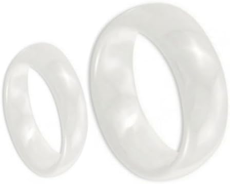Men &amp; Ladies 8MM/6MM White Ceramic High Polish Domed Wedding Band Ring Wedding Band Ring Set (Available Sizes 5-10 Including Half Sizes)